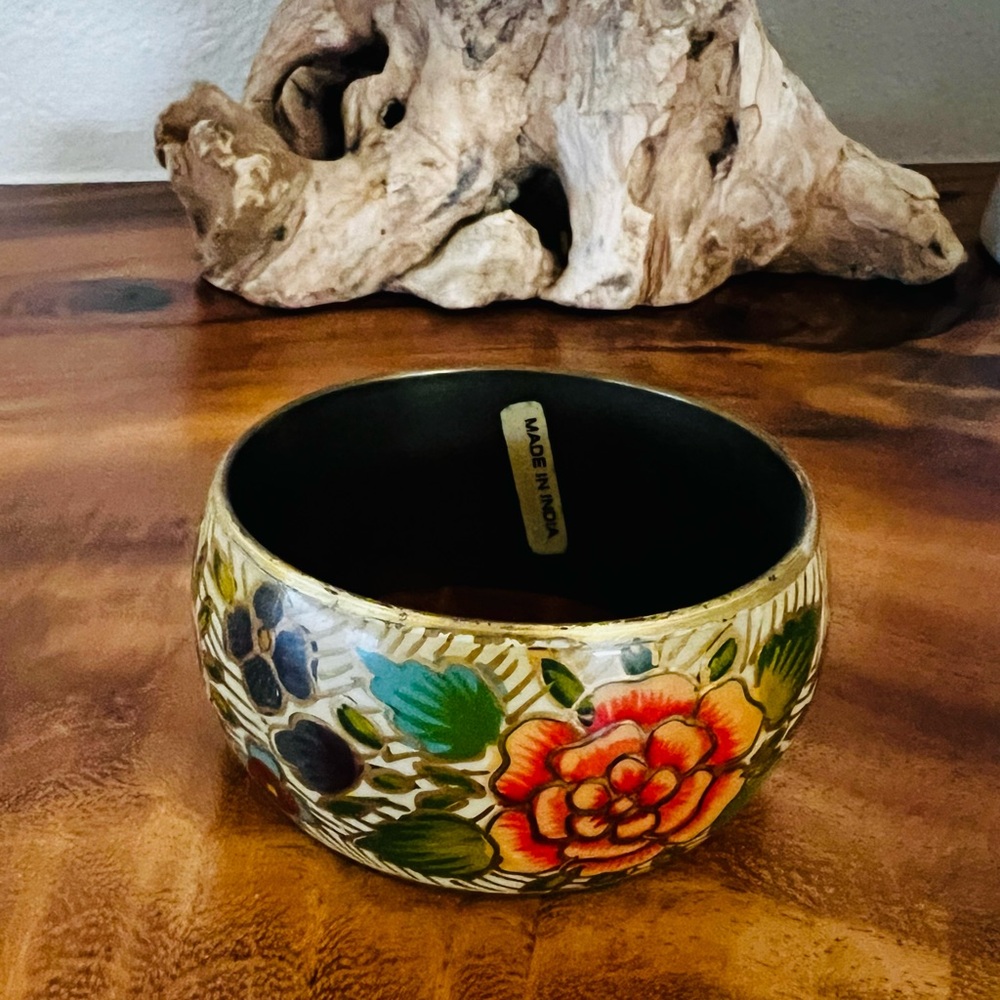 Boho Floral Wide Bangle Bracelet